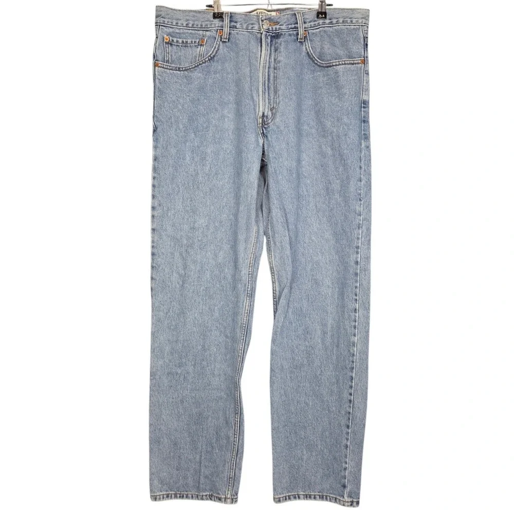 Levis 550 Relaxed Fit Jeans Men 38x34 Light Wash Blue Tapered Denim Cotton Zip